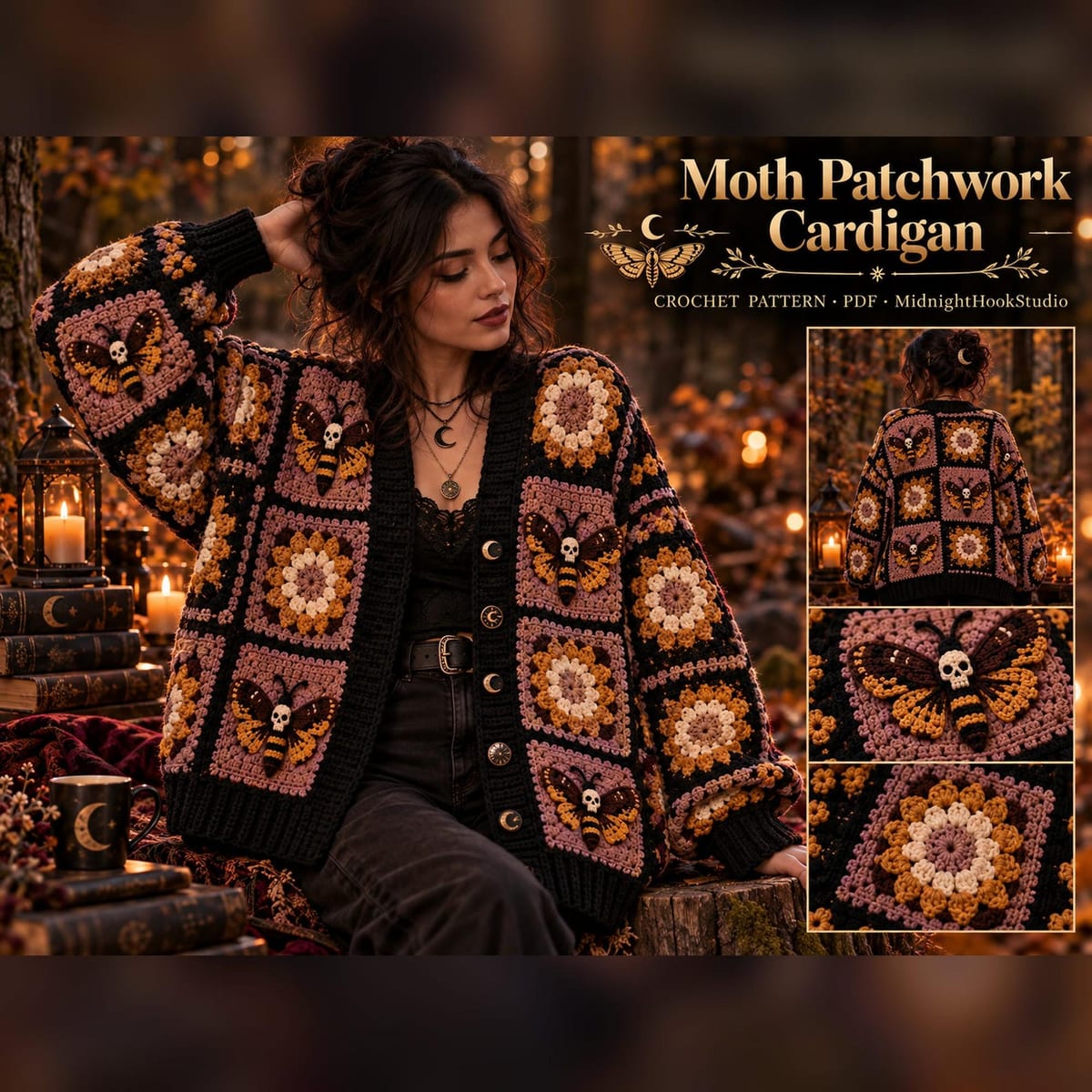 Gothic Moth Granny Square Cardigan