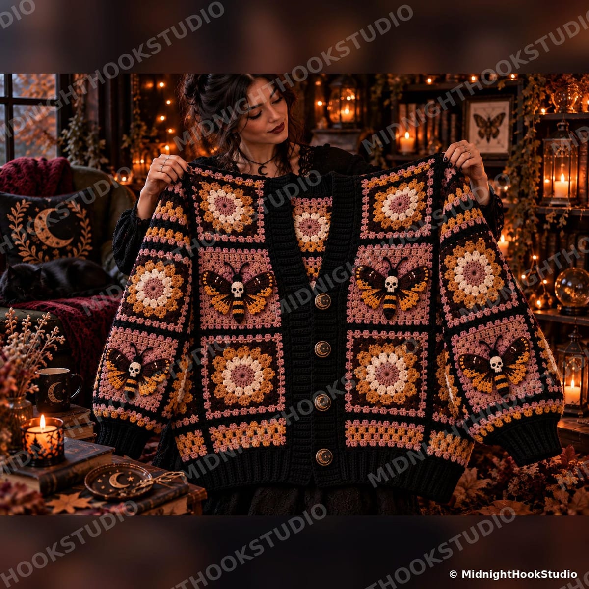 Gothic Moth Granny Square Cardigan