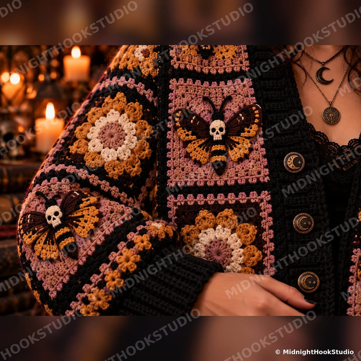 Gothic Moth Granny Square Cardigan