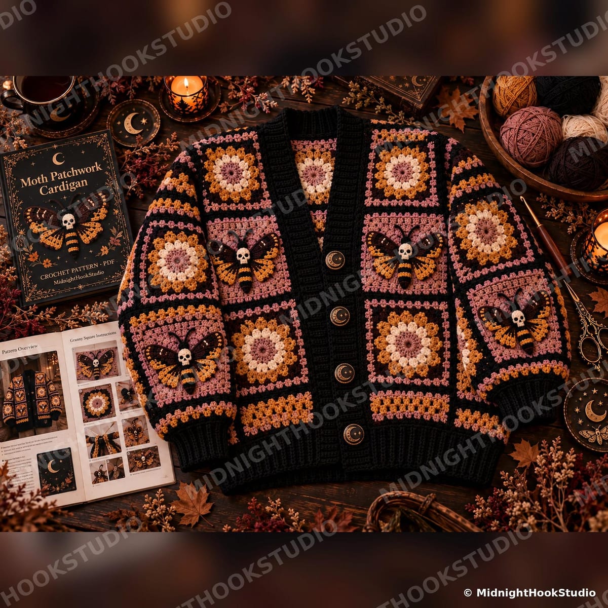 Gothic Moth Granny Square Cardigan