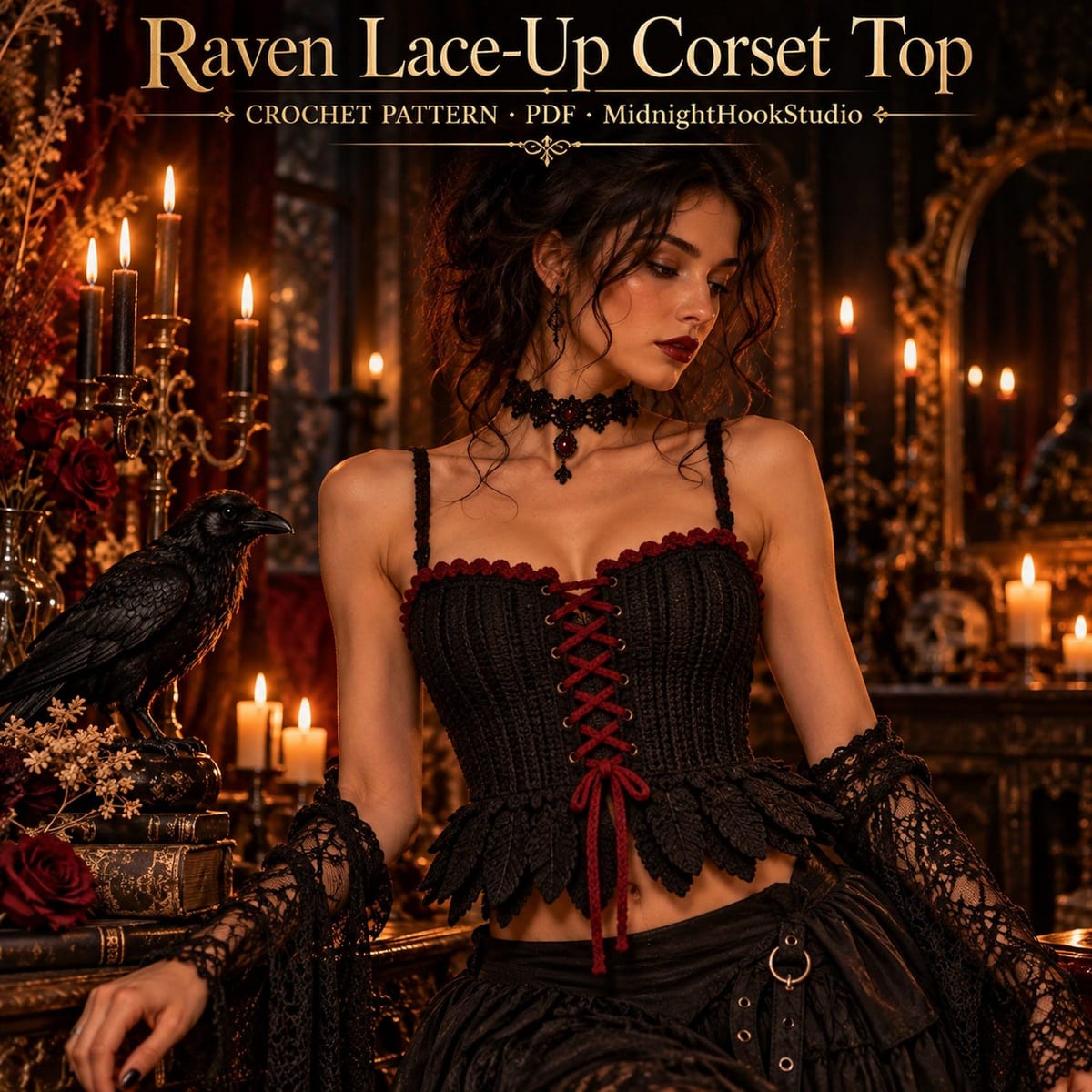 Raven Feather Peplum Corset Top
