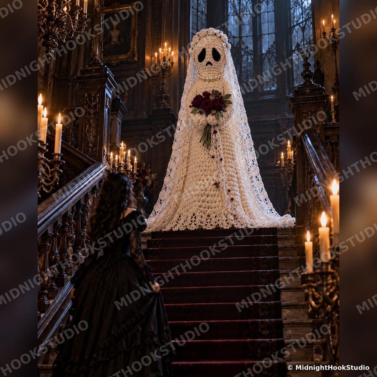 Life-Size Ghost Bride with Lace Veil — 165 cm