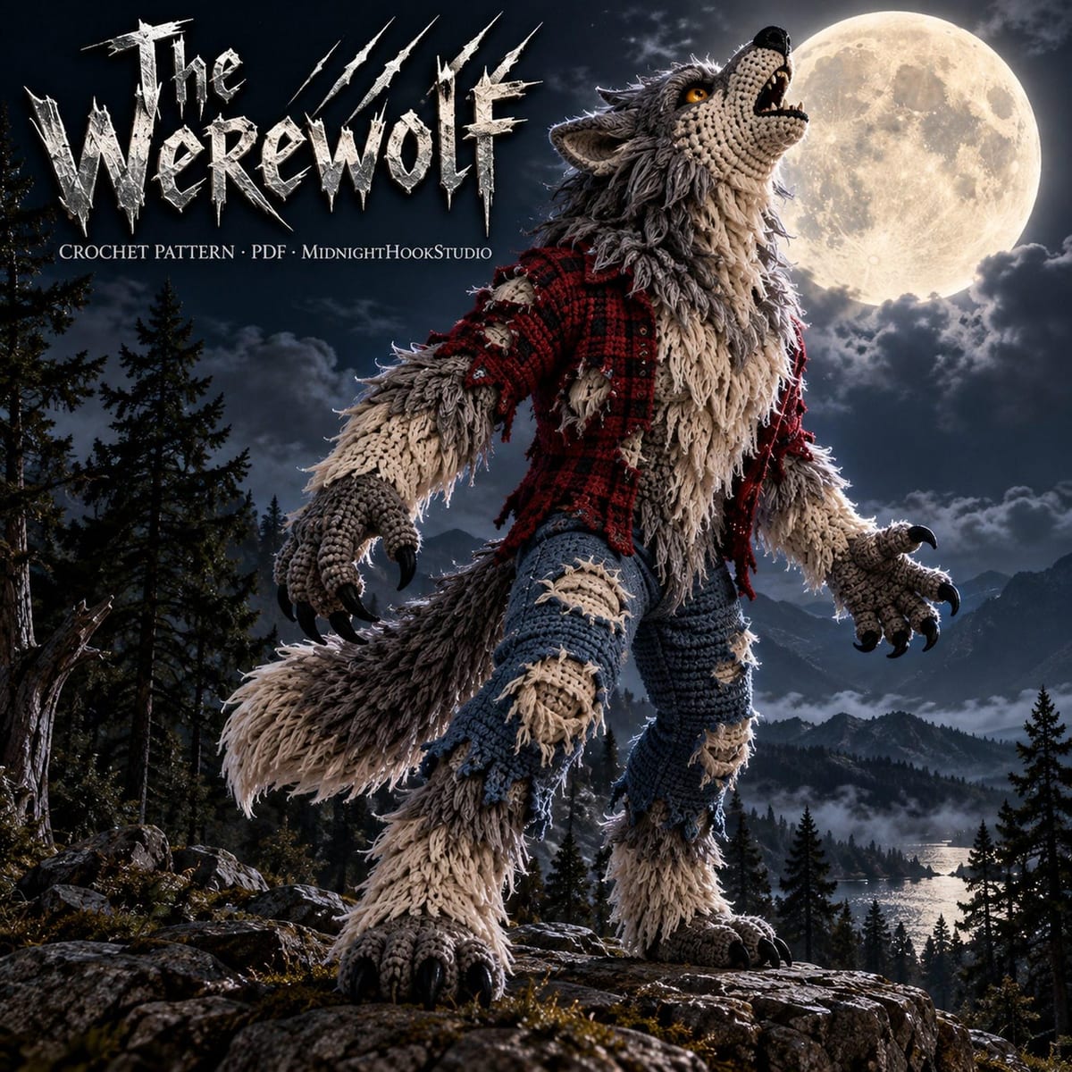 Life-Size Werewolf in Flannel Shirt — 190 cm