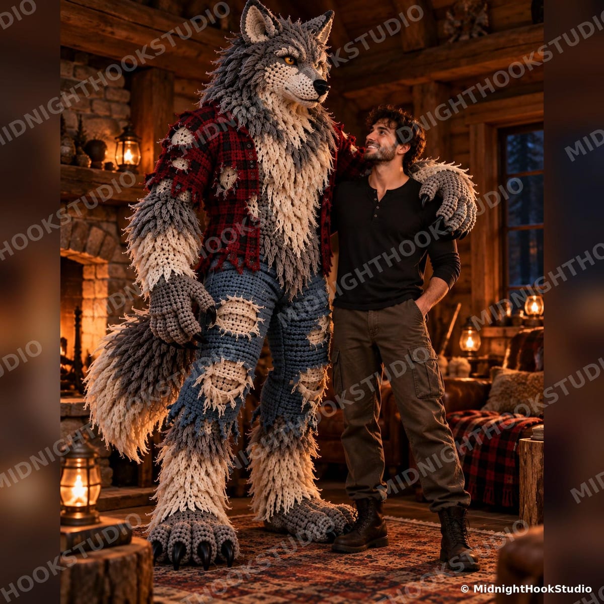 Life-Size Werewolf in Flannel Shirt — 190 cm