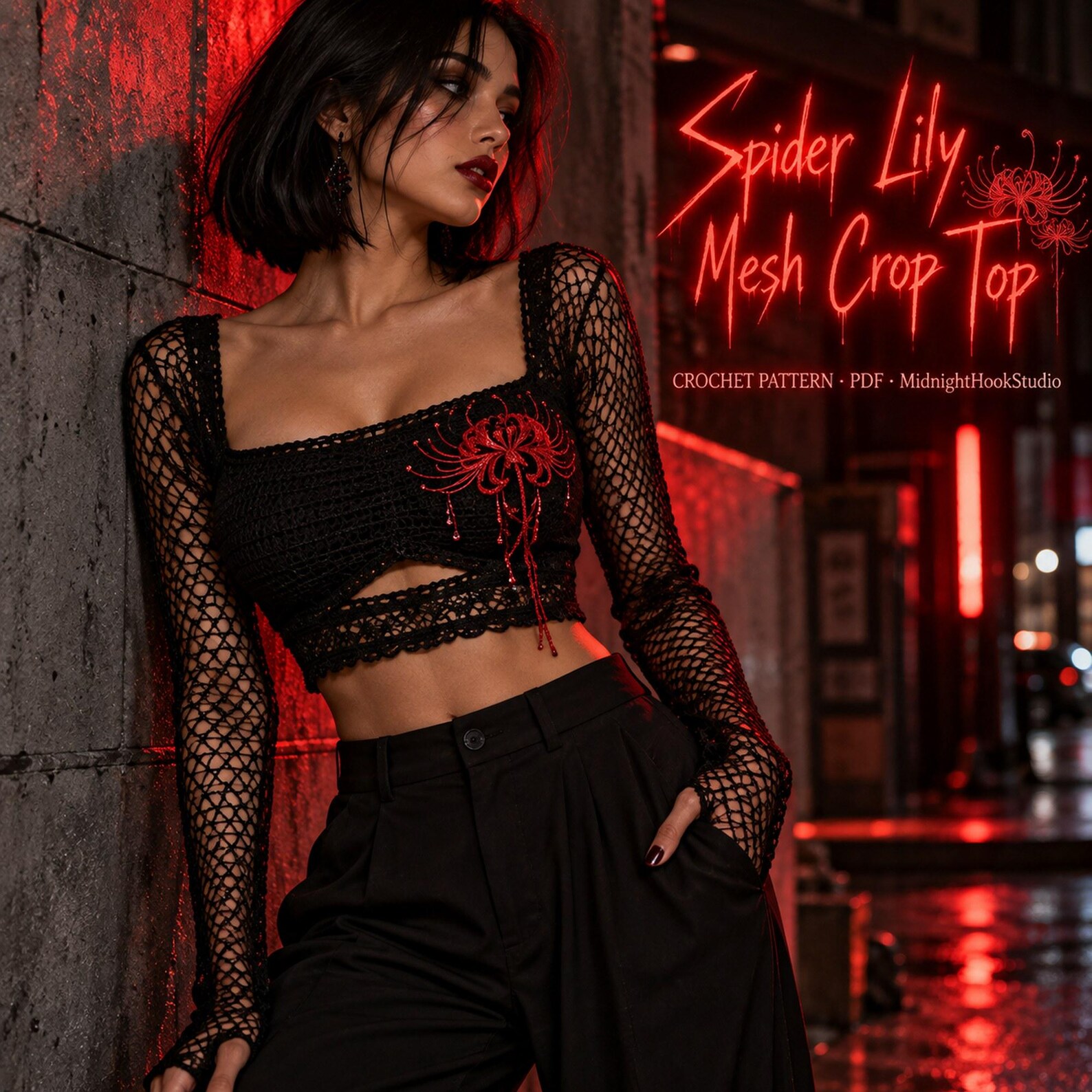 Spider Lily Mesh Crop Top