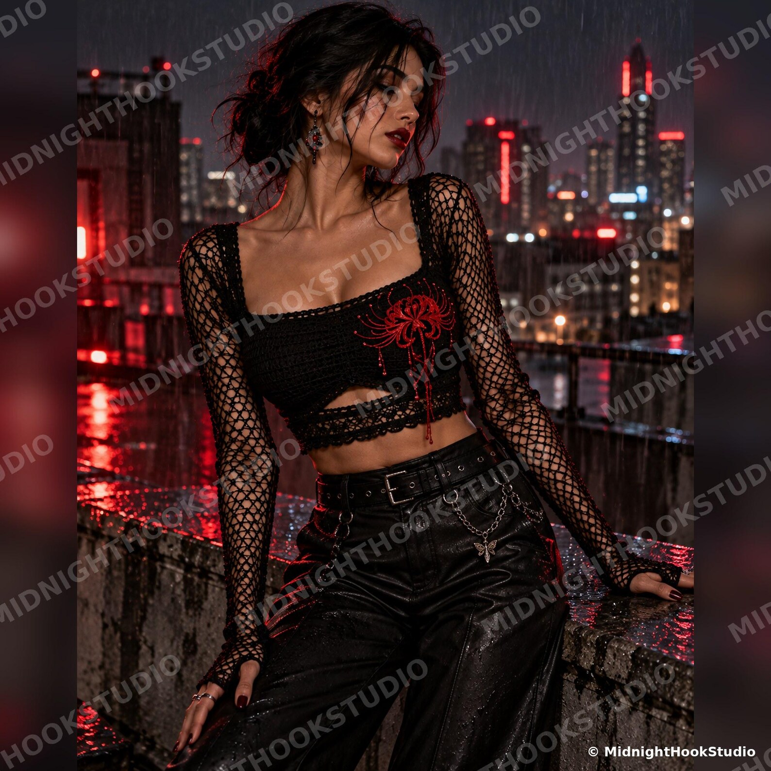 Spider Lily Mesh Crop Top