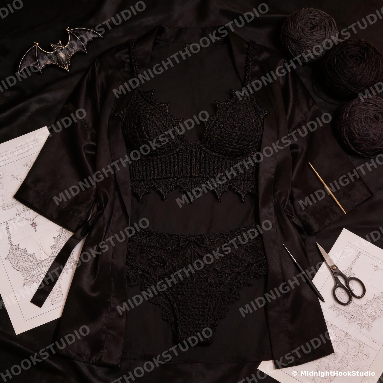 Bat Lace Longline Bralette & High-Waist Brief Set