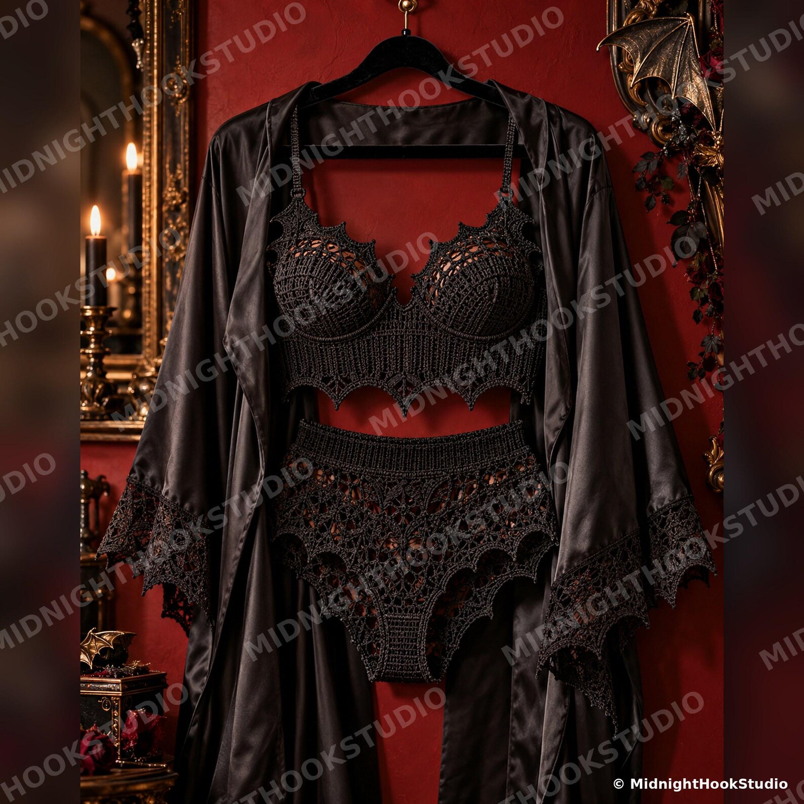 Bat Lace Longline Bralette & High-Waist Brief Set