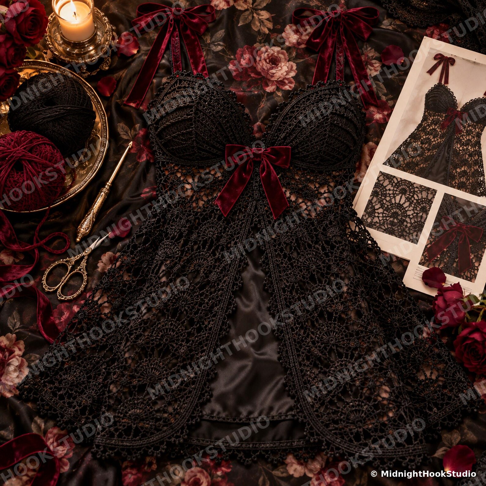 Lace Sweetheart Babydoll with Velvet Bow