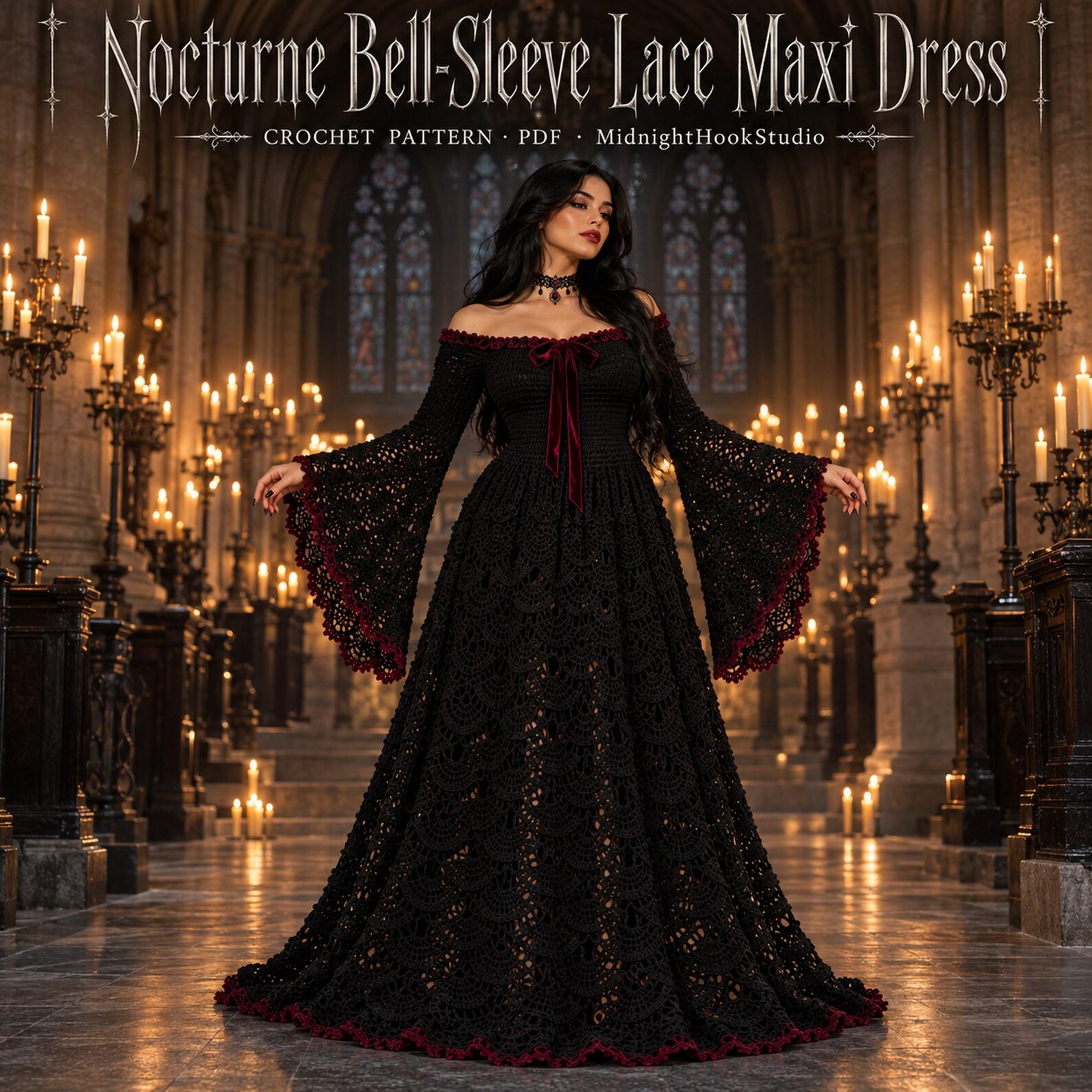 Gothic Bell Sleeve Lace Maxi Dress