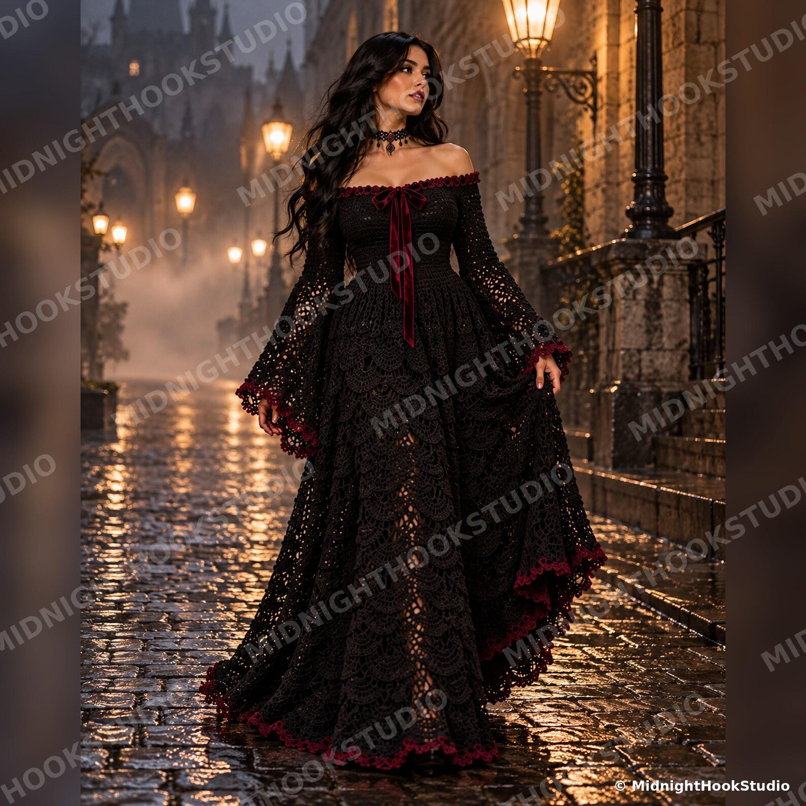 Gothic Bell Sleeve Lace Maxi Dress