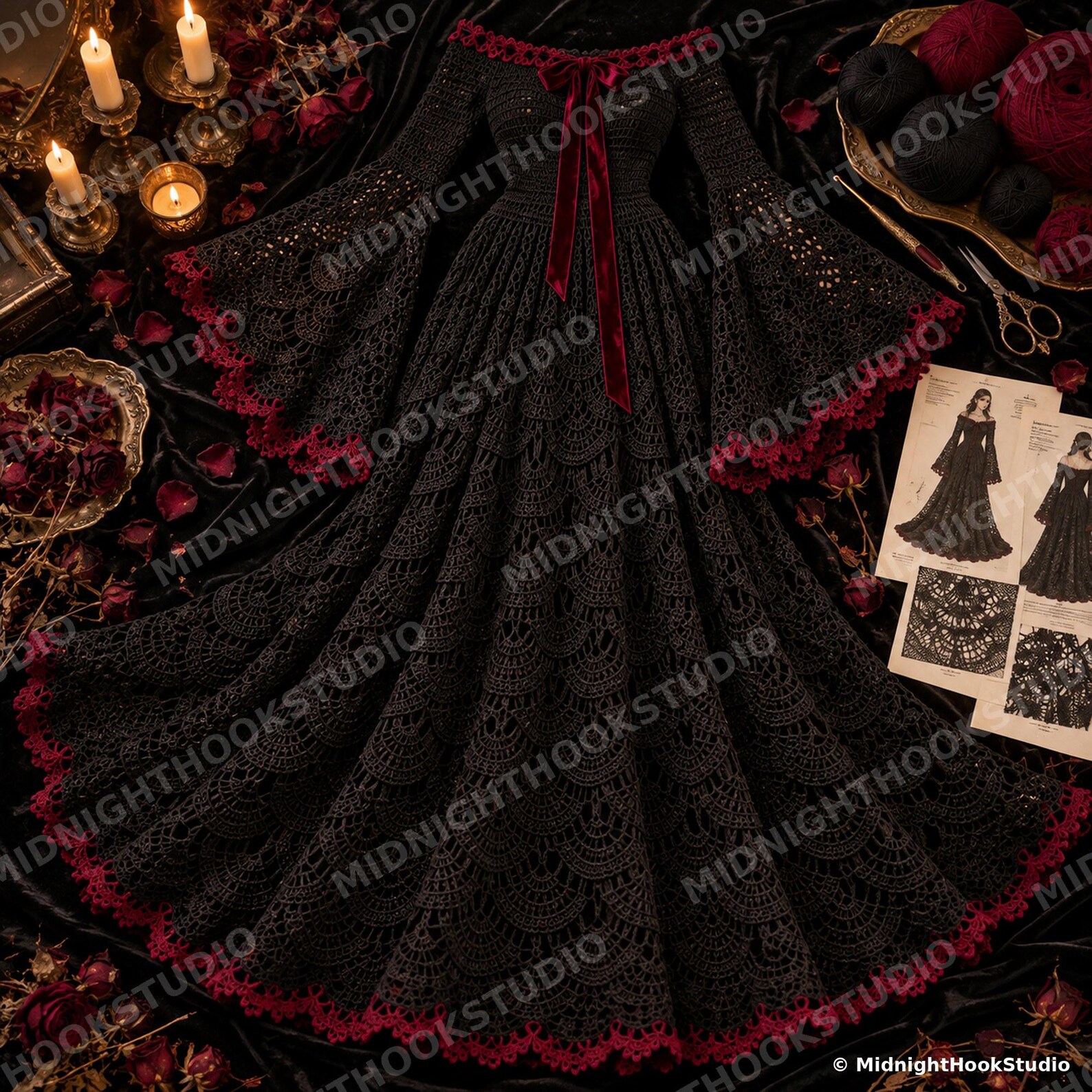 Gothic Bell Sleeve Lace Maxi Dress