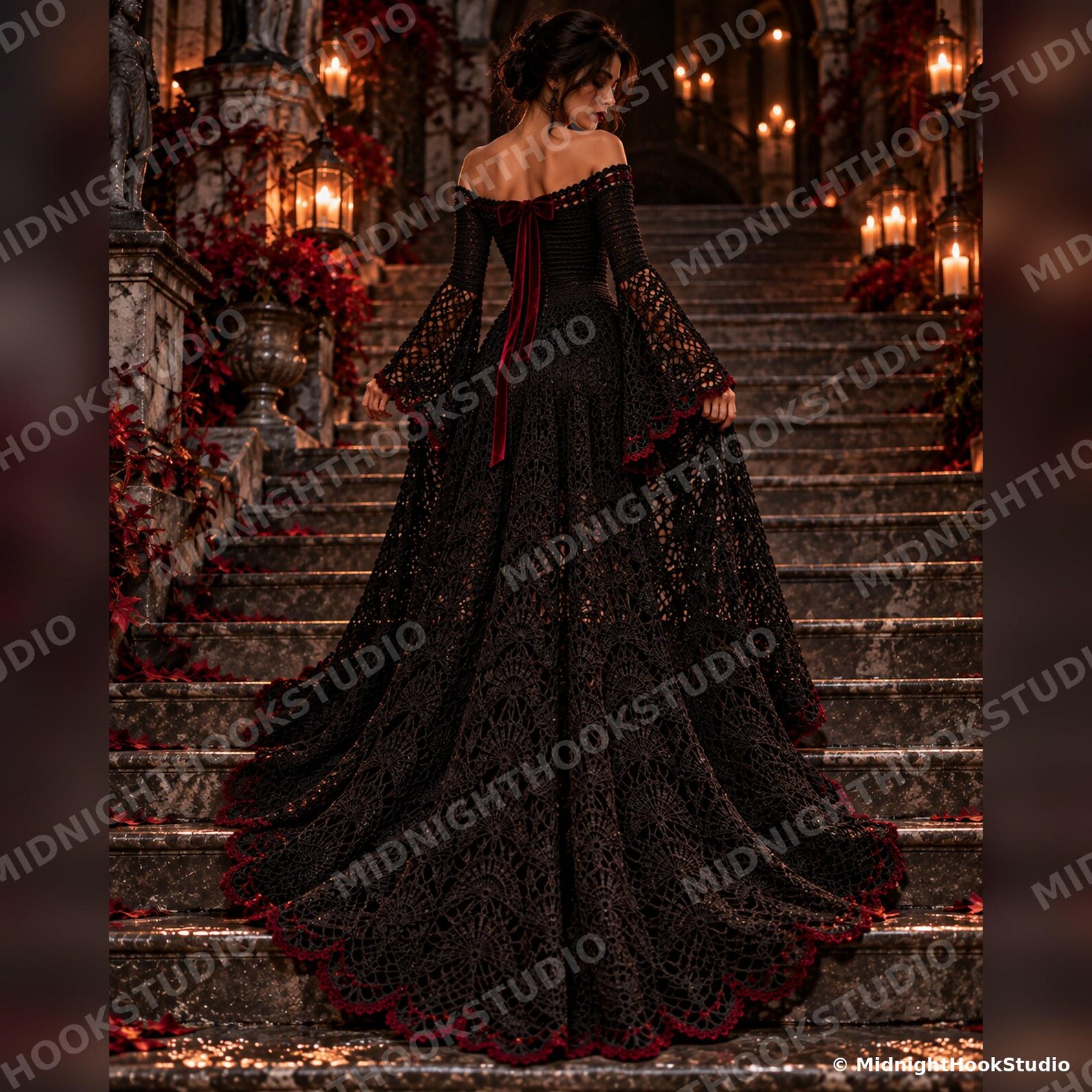 Gothic Bell Sleeve Lace Maxi Dress