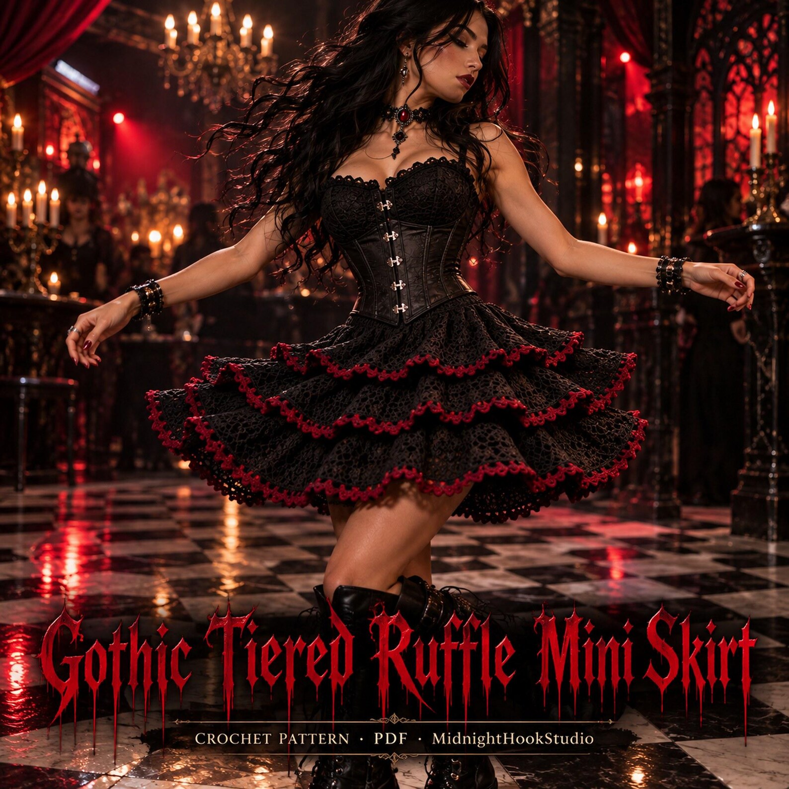 Black & Red Ruffle Mini Skirt