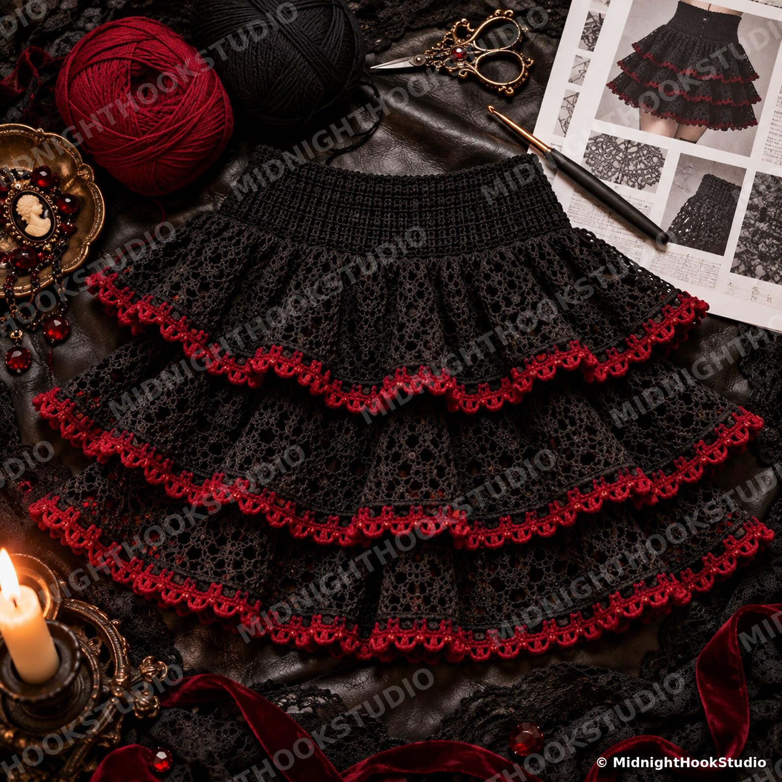 Black & Red Ruffle Mini Skirt