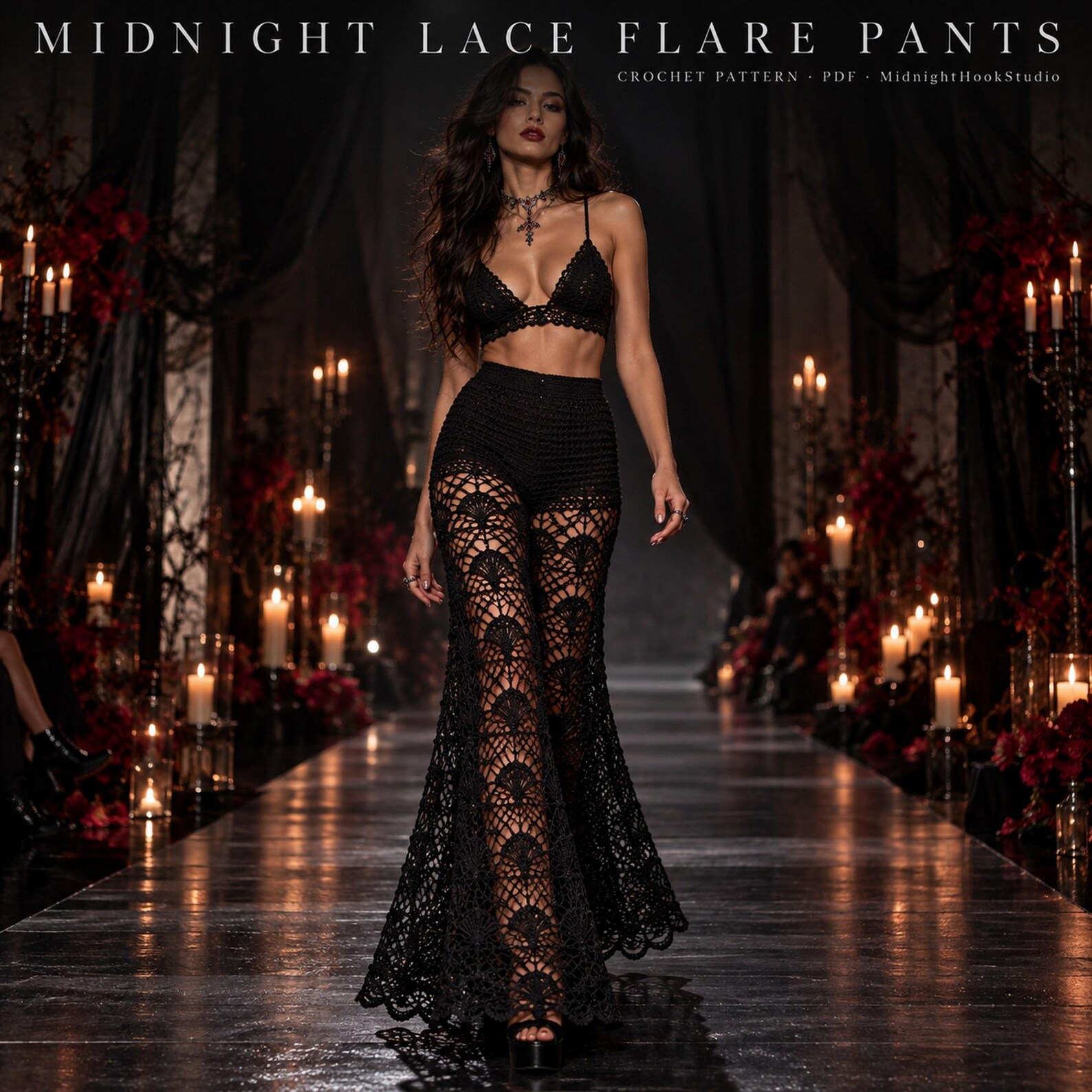 High-Waist Lace Flare Pants