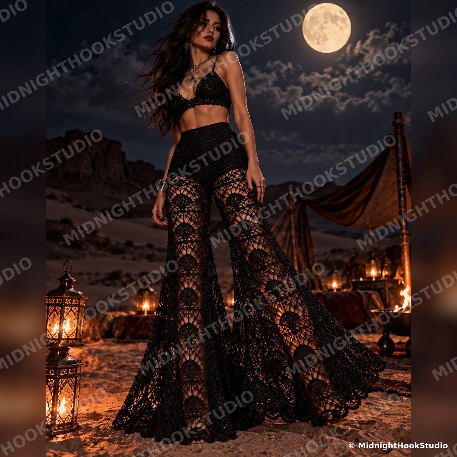 High-Waist Lace Flare Pants