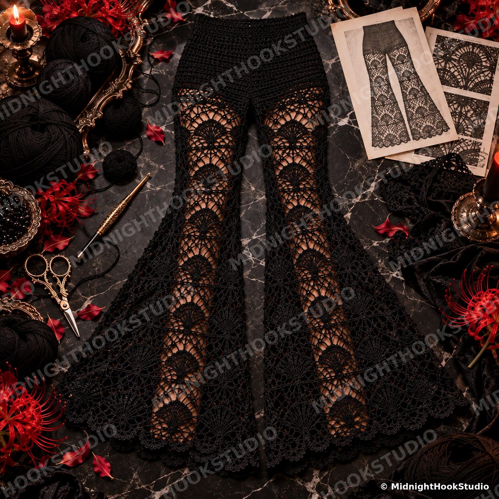 High-Waist Lace Flare Pants