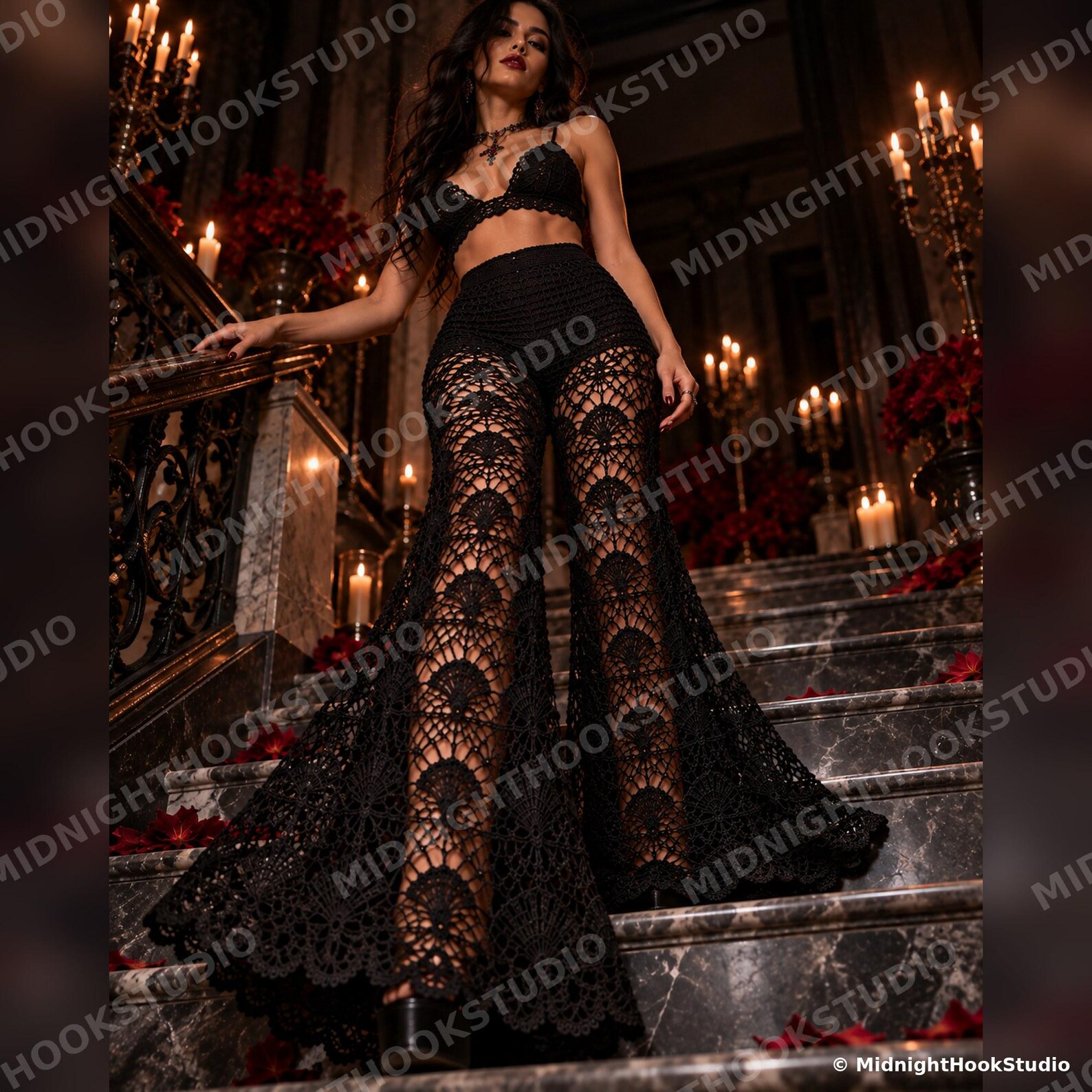 High-Waist Lace Flare Pants