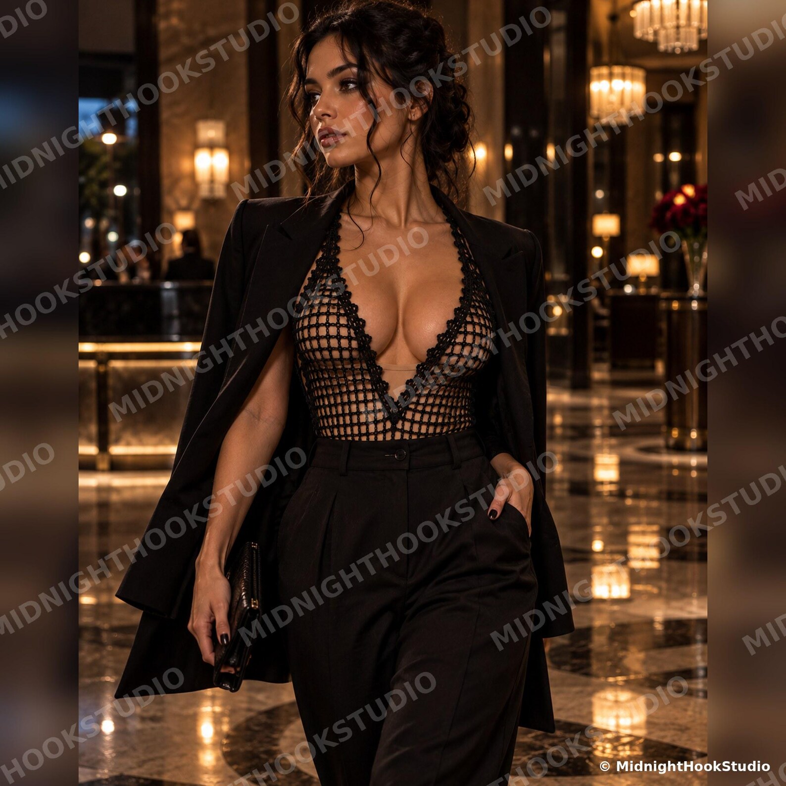 Deep-V Open Back Mesh Bodysuit