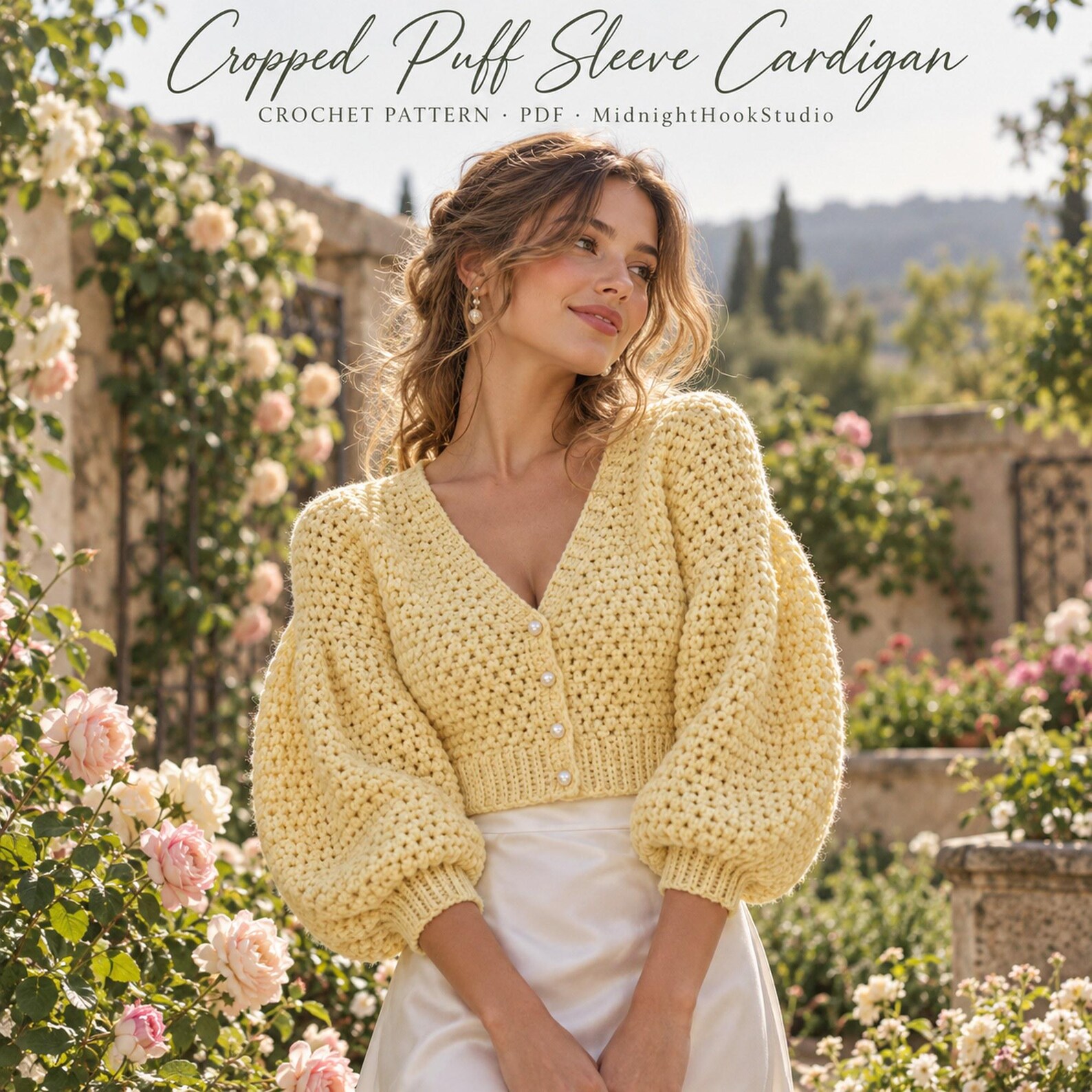 Puff Sleeve Moss Stitch Cardigan