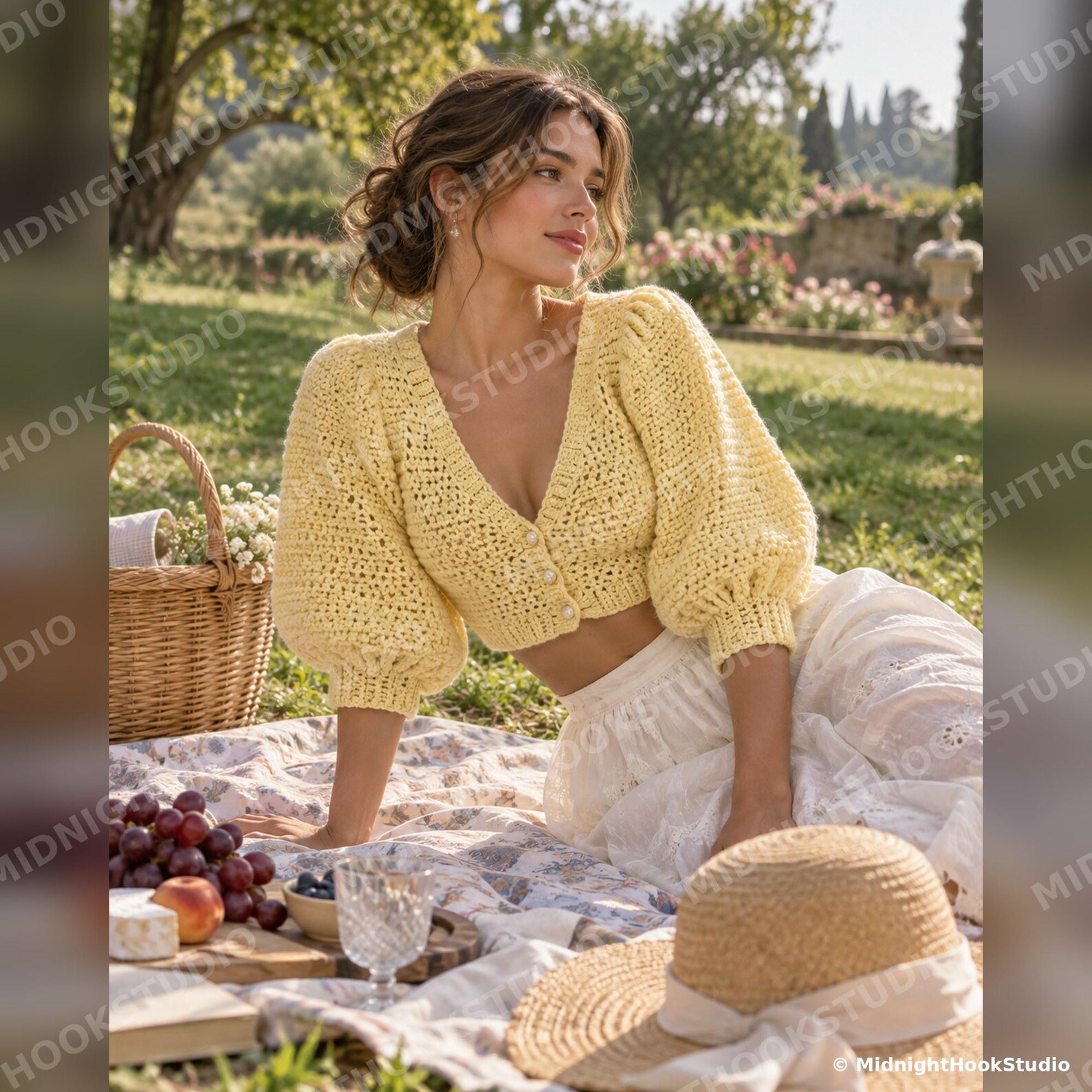 Puff Sleeve Moss Stitch Cardigan