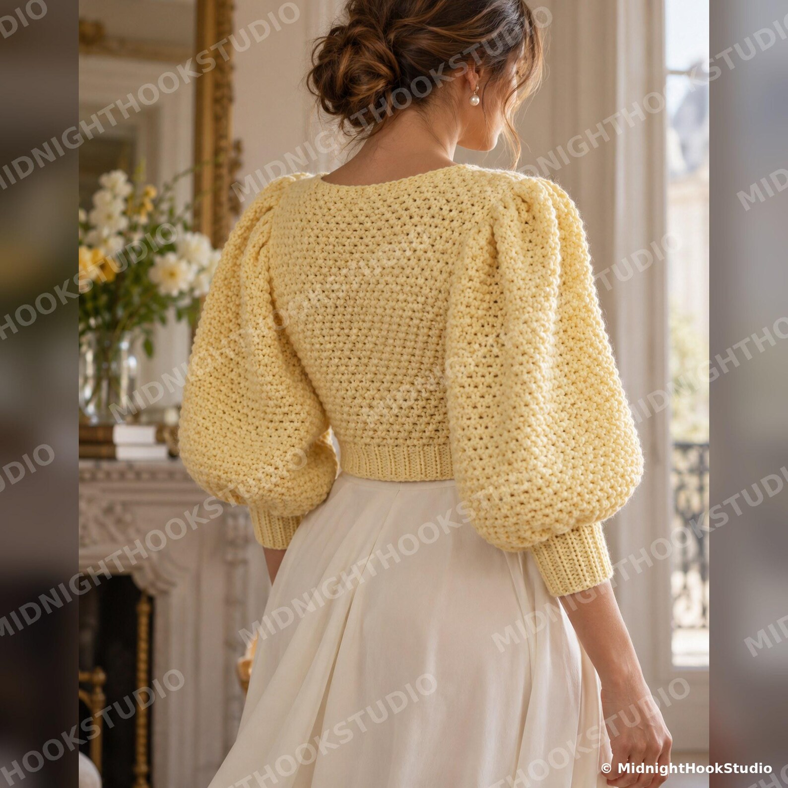 Puff Sleeve Moss Stitch Cardigan