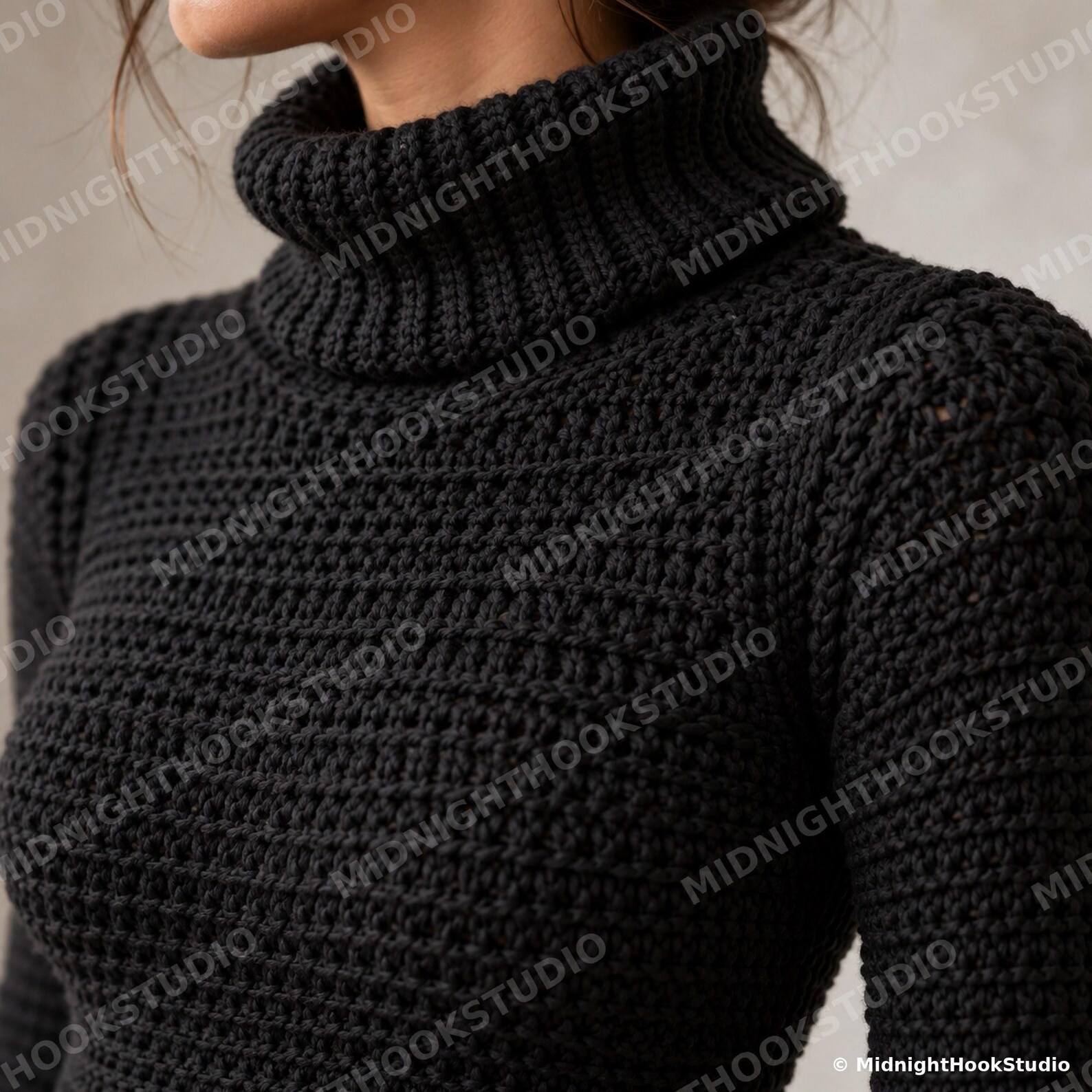 Knit-Look Ribbed Turtleneck Top