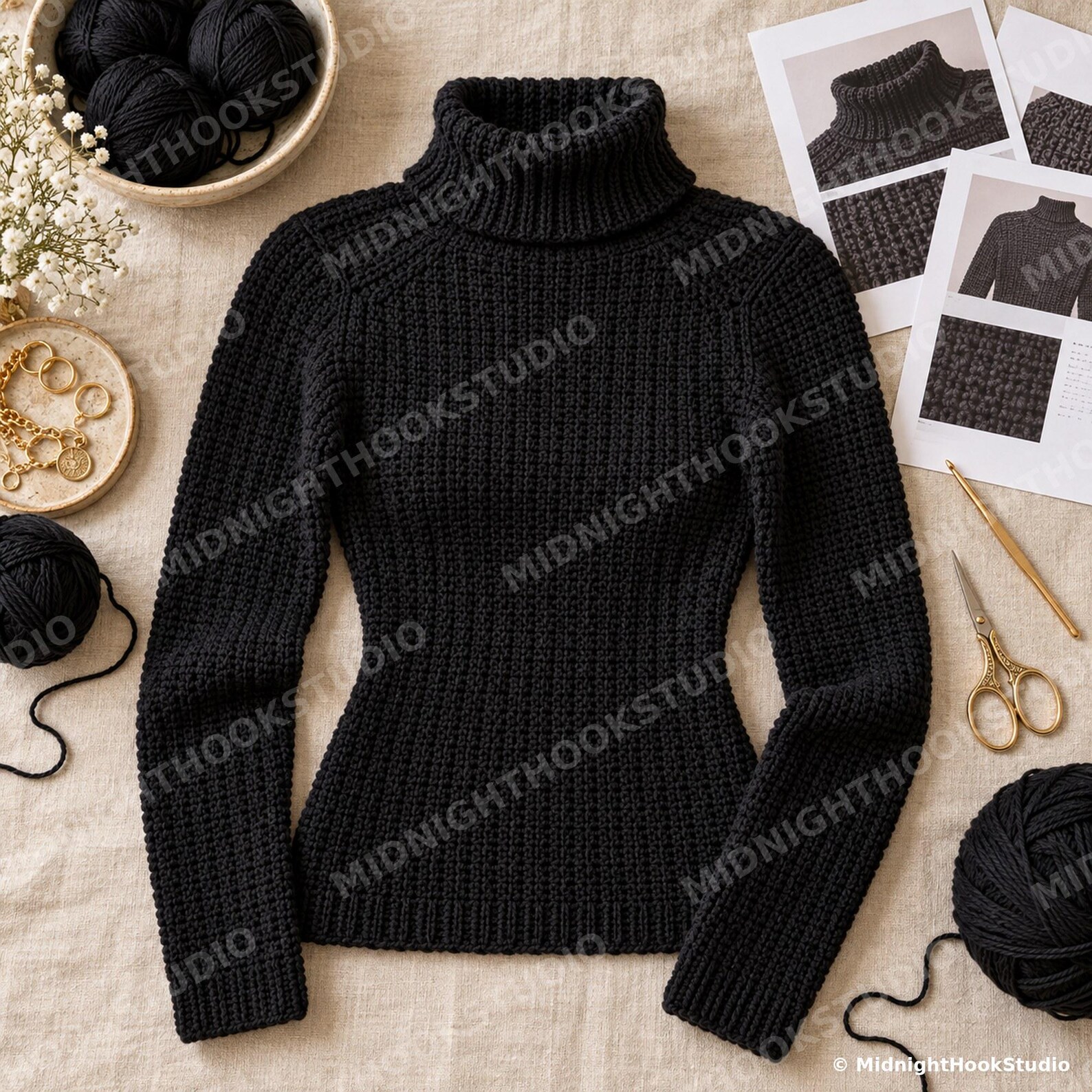 Knit-Look Ribbed Turtleneck Top