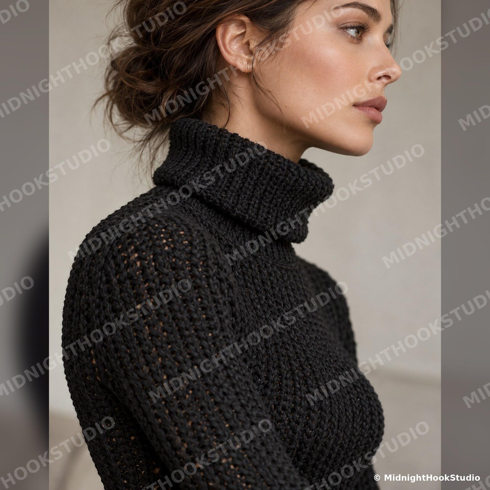 Knit-Look Ribbed Turtleneck Top