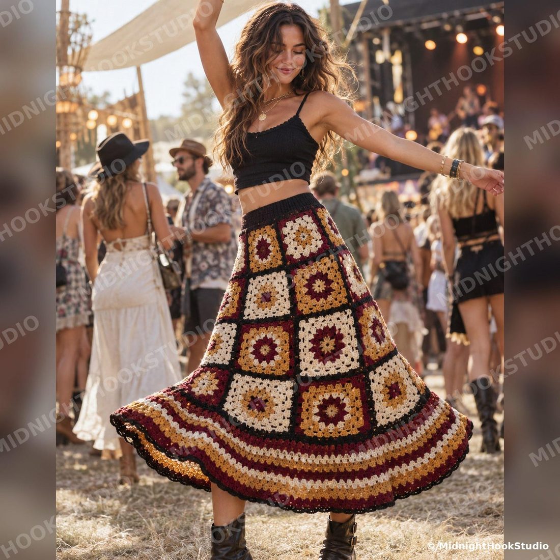 Granny Square Midi Skirt