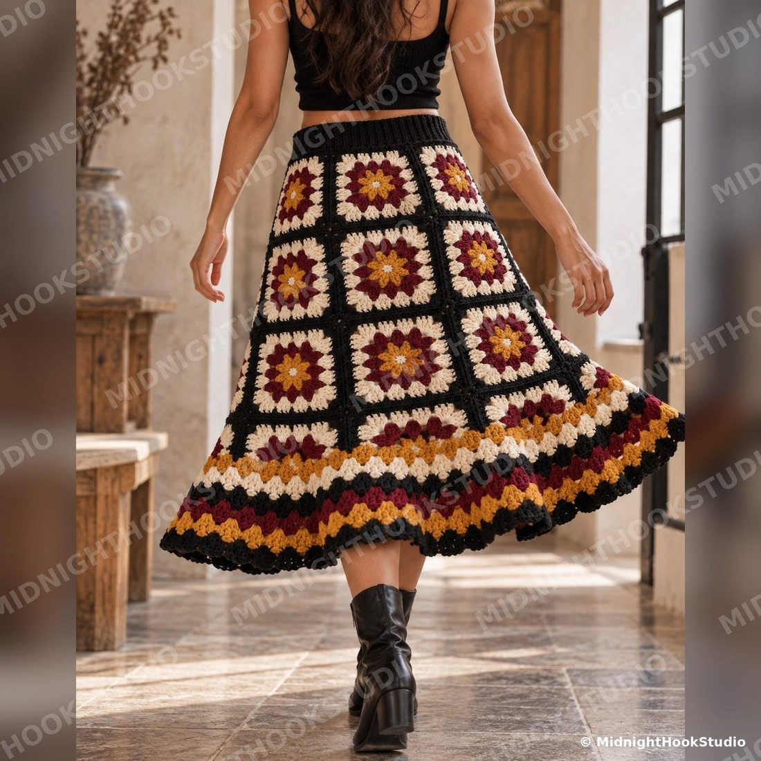 Granny Square Midi Skirt