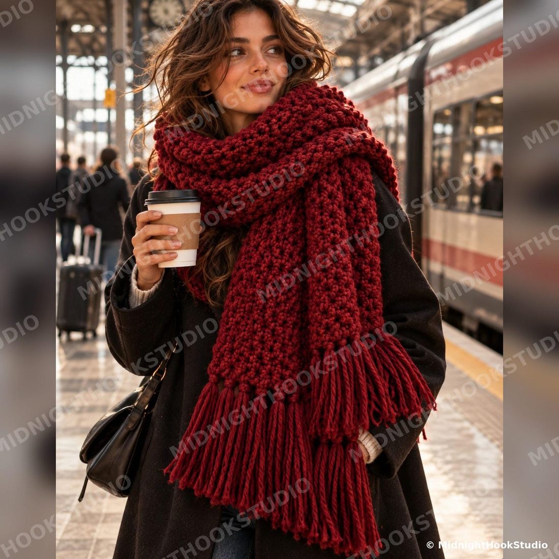 Oversized Chunky Moss Stitch Scarf