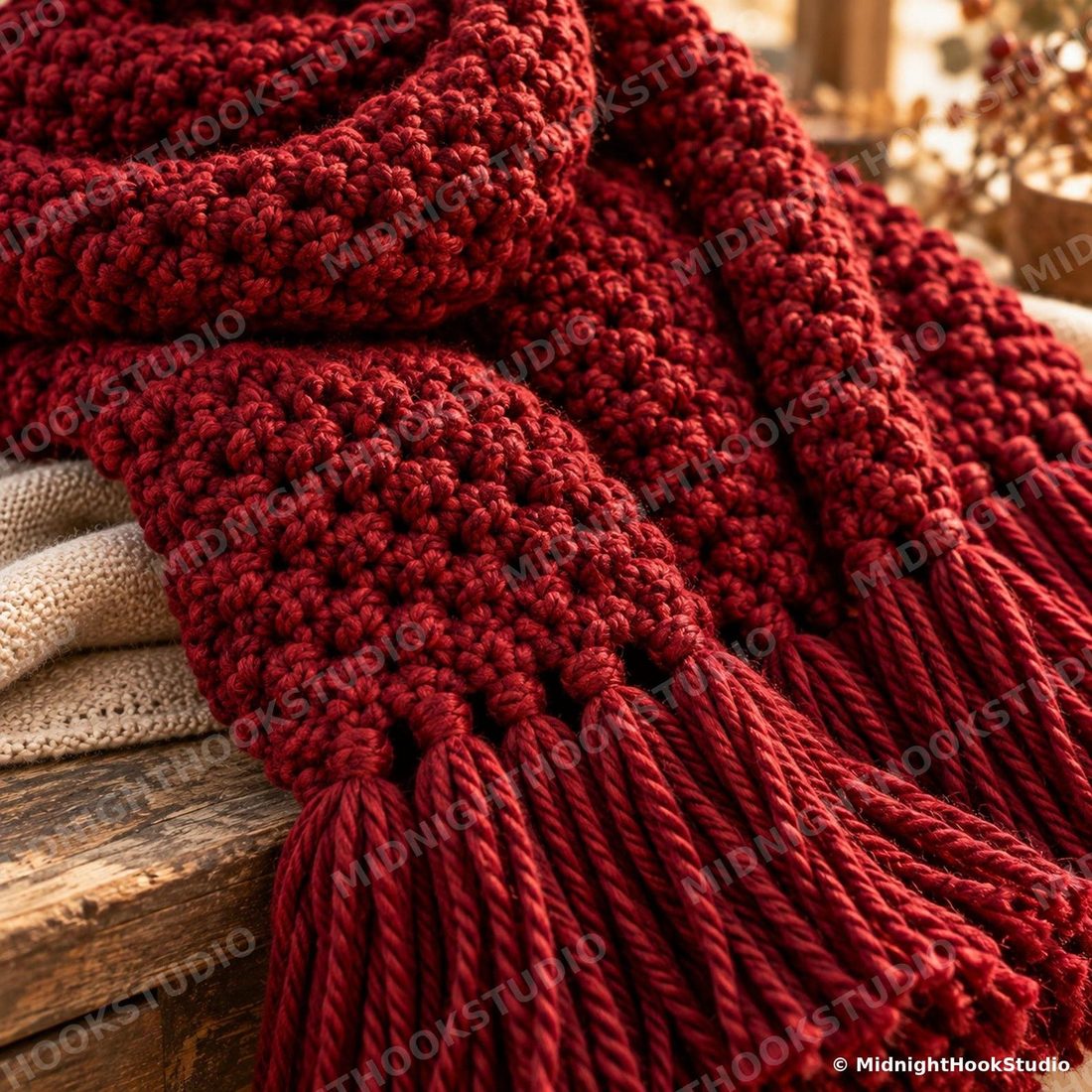 Oversized Chunky Moss Stitch Scarf