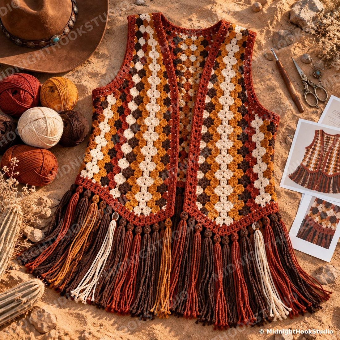 Boho Fringe Granny Stripe Vest