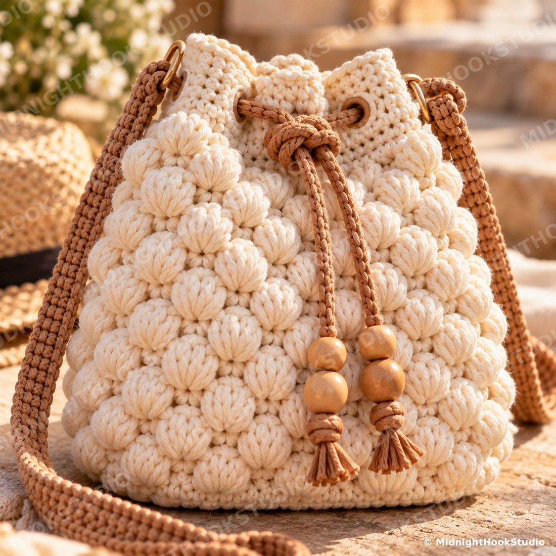 Puff Stitch Drawstring Bucket Bag
