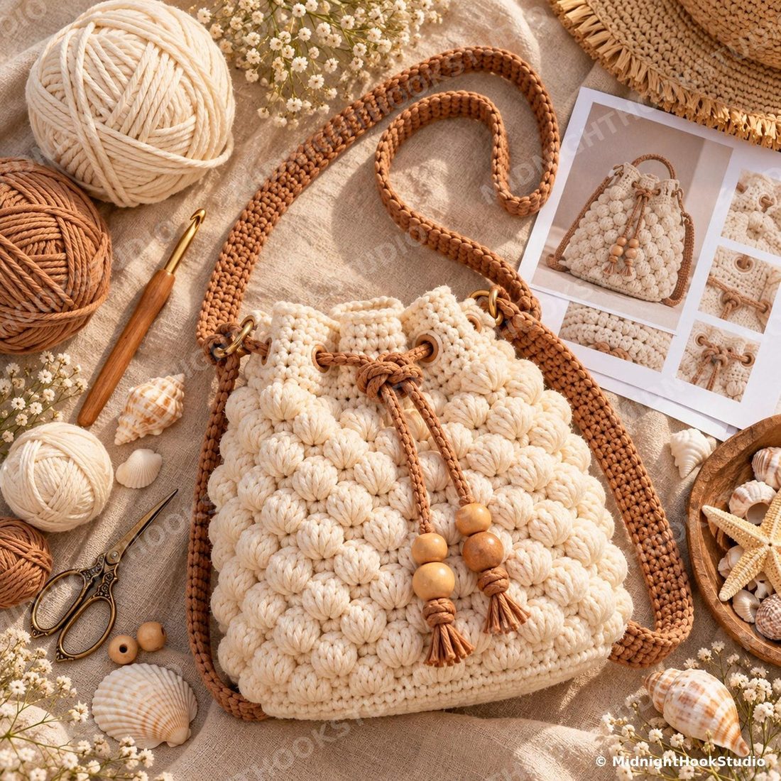 Puff Stitch Drawstring Bucket Bag