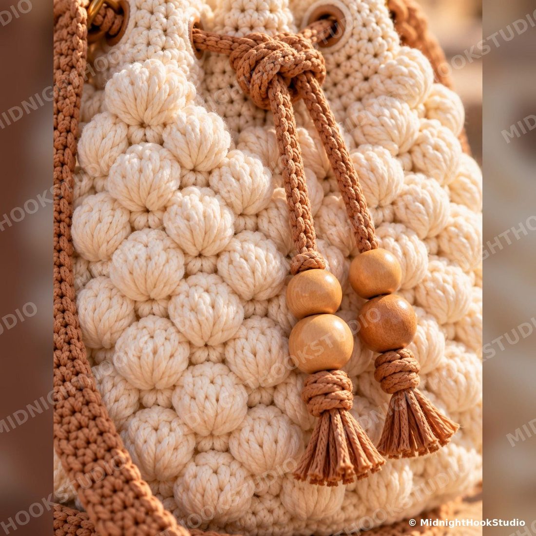 Puff Stitch Drawstring Bucket Bag
