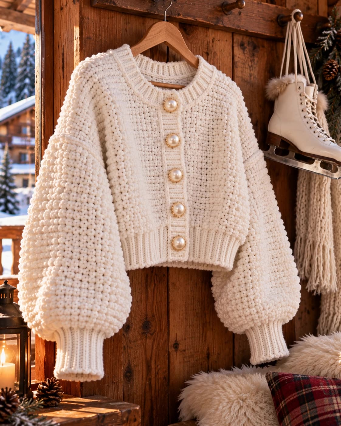 Après-Ski Chenille Pearl Button Cardigan