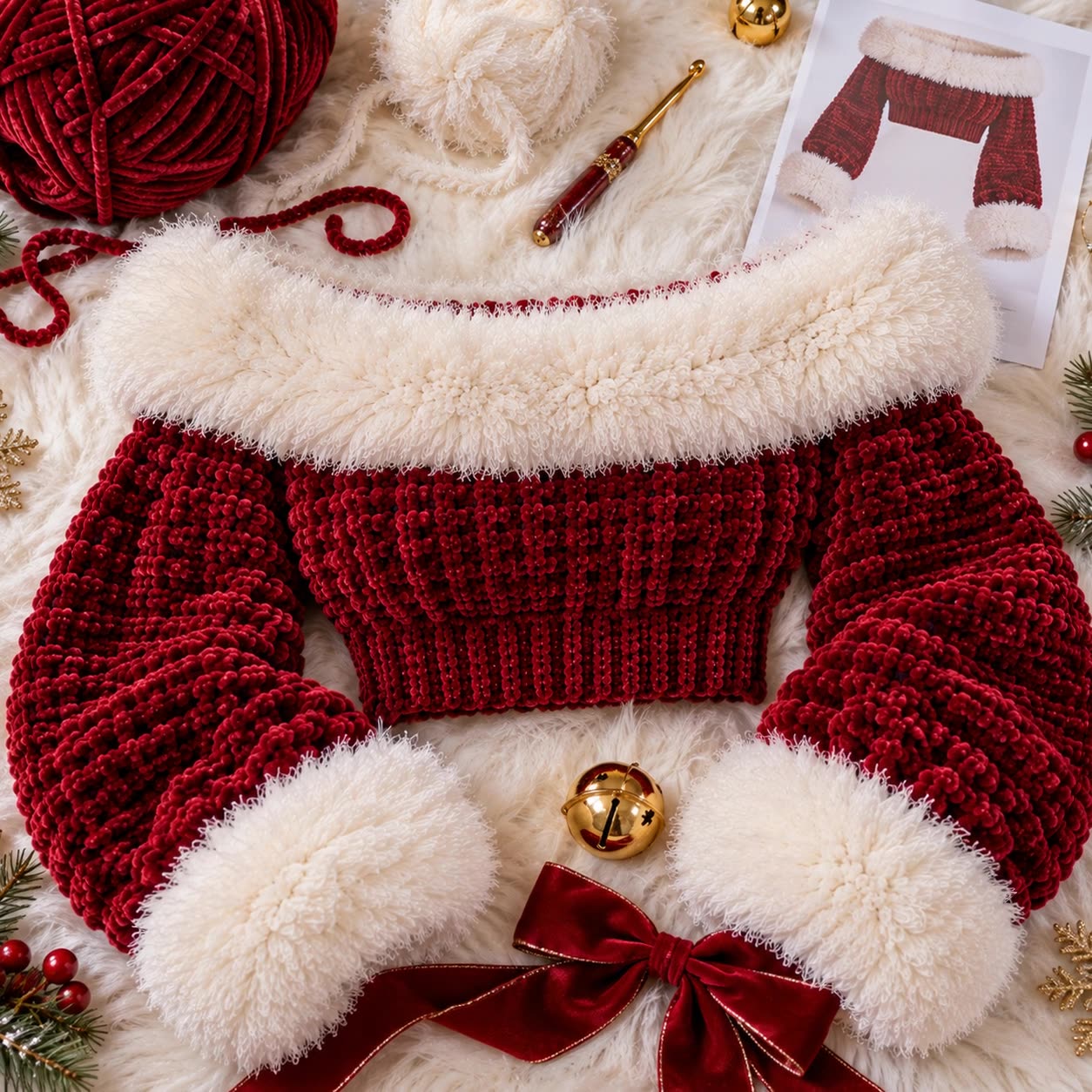 Mrs Claus Velvet Off-Shoulder Crop