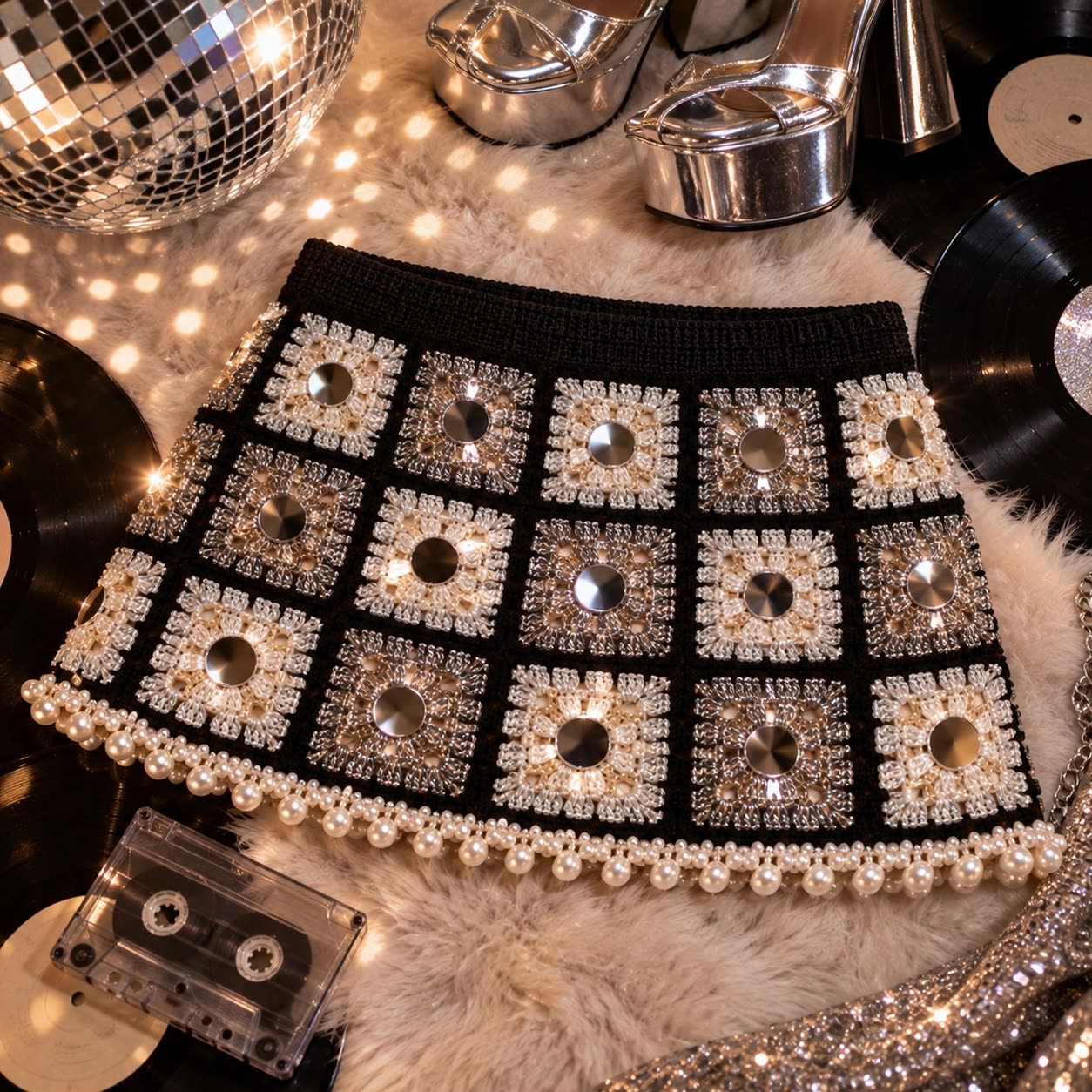 Disco Ball Granny Square Mini Skirt