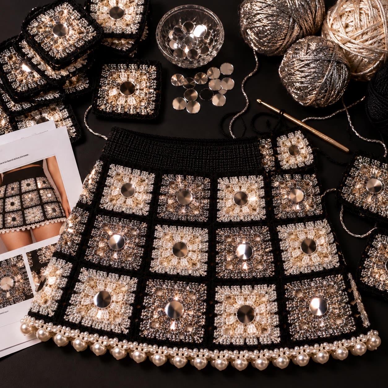Disco Ball Granny Square Mini Skirt