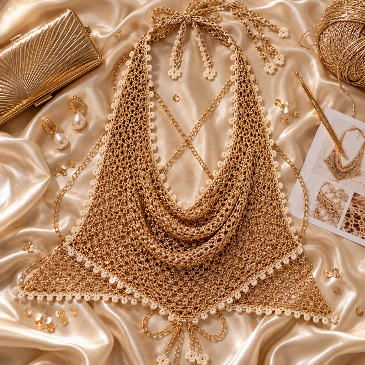 Champagne Metallic Backless Halter