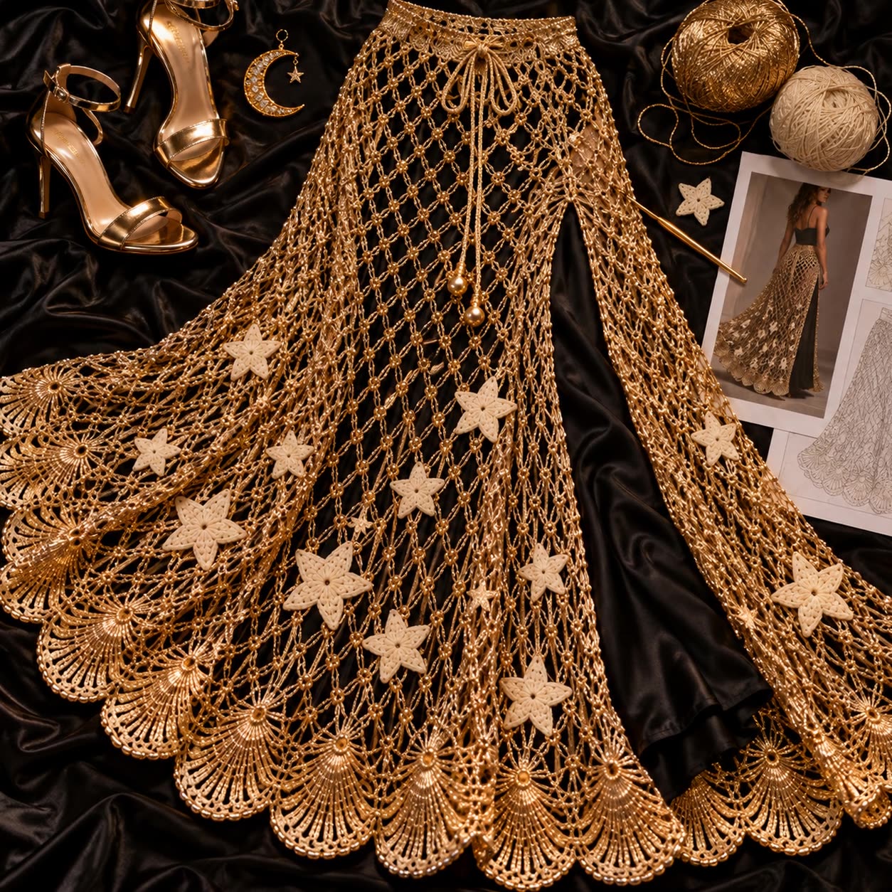 Gold Starlight Fishnet Maxi Skirt