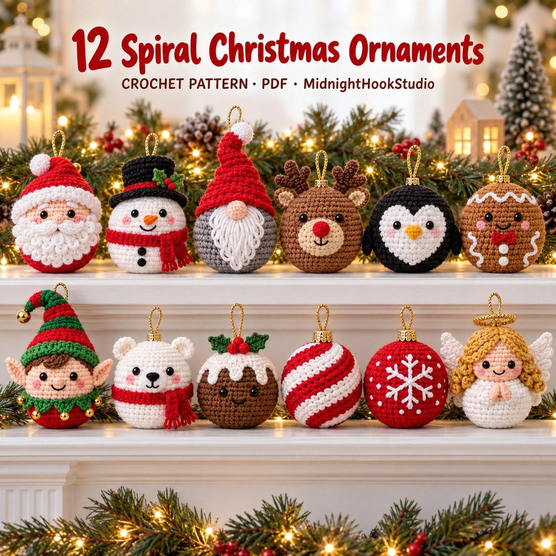 Christmas Ornament Crochet Pattern Bundle (12 Spiral Balls)