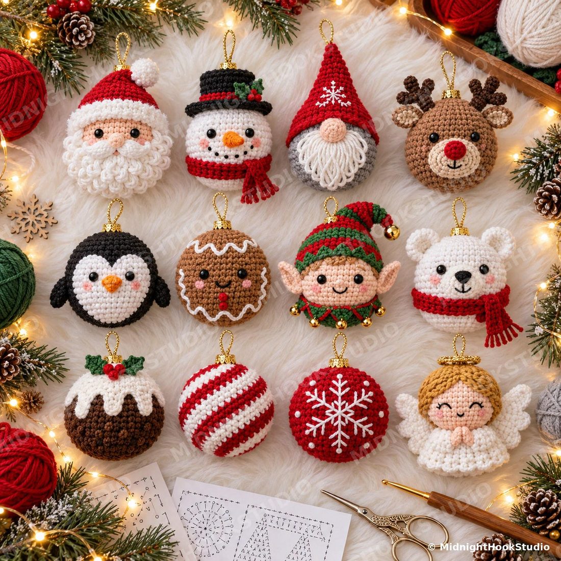 Christmas Ornament Crochet Pattern Bundle (12 Spiral Balls)