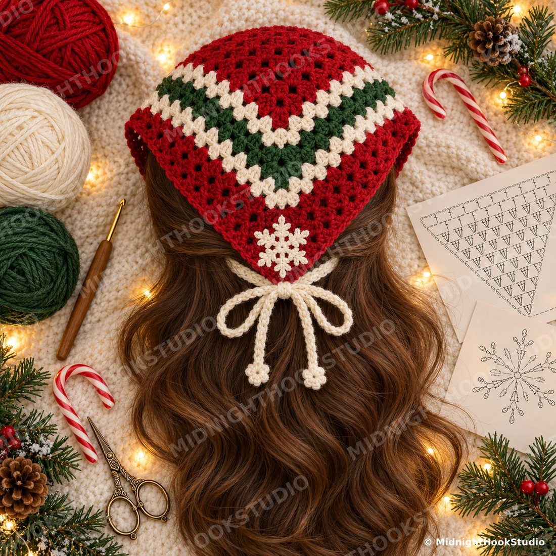 Snowflake Granny Square Bandana Crochet Pattern