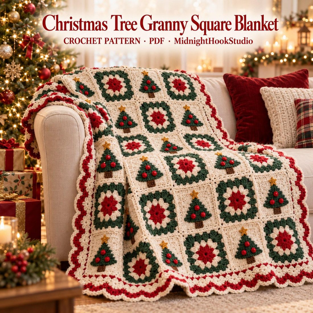 Christmas Tree Granny Square Blanket Crochet Pattern