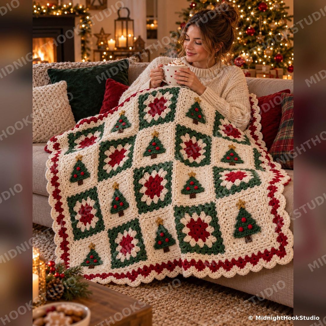 Christmas Tree Granny Square Blanket Crochet Pattern