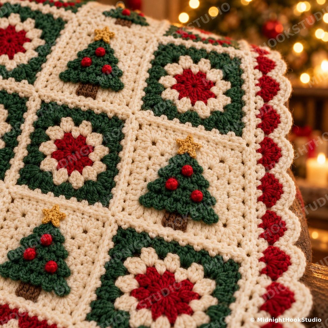 Christmas Tree Granny Square Blanket Crochet Pattern